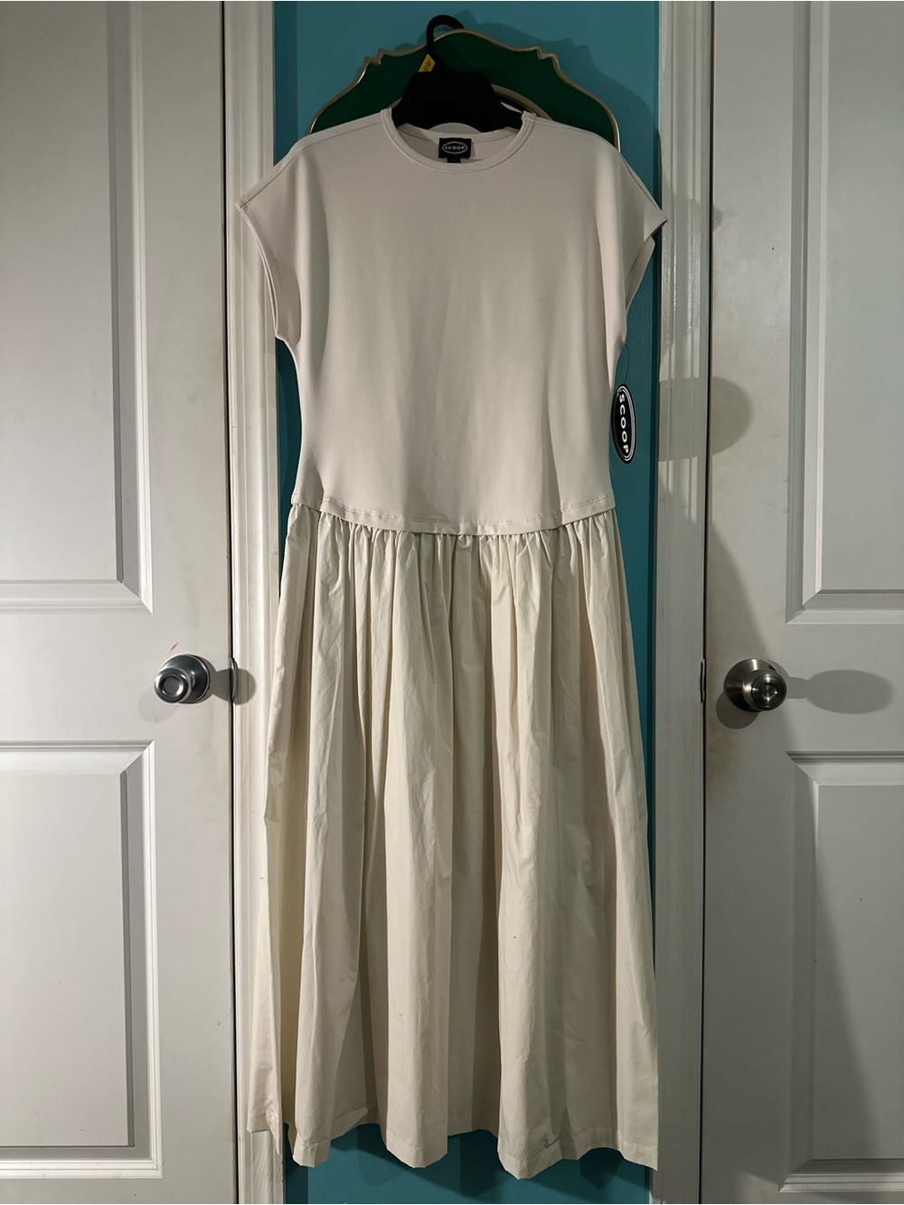 Scoop Cream-off white-beige Maxi Dress. Short Sleeve, scoop neck,  Size L | NWT